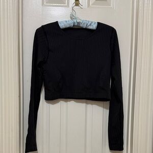 Black Ribbed Long Sleeve Crop Top